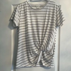 Club Monaco striped (mock?) tie front tshirt size S